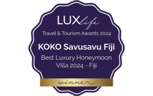 Badge for Koko Savusavu Best Luxury Honeymoon Villa Fiji LUXlife Travel Tourism Awards 2024 Winner